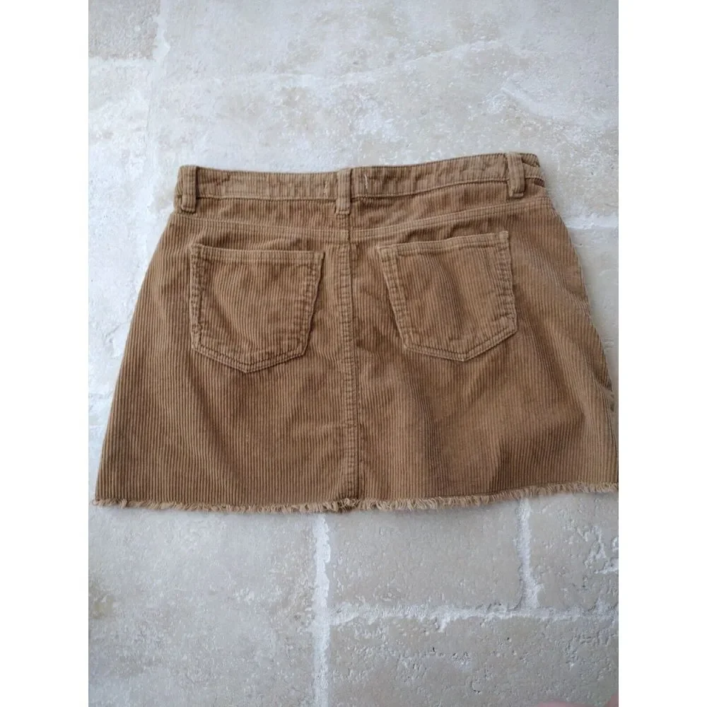 INDIGO REIN Mini Skirt Women Junior 11/29 Golden Tan Corduroy Button Fly Cut Off